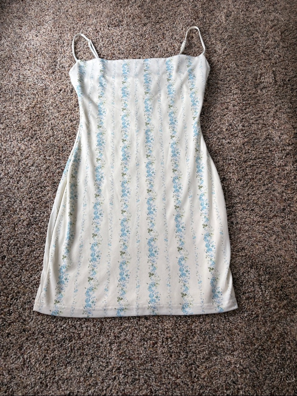 Full Tilt Cream with Blue Floral Print Mini Dress